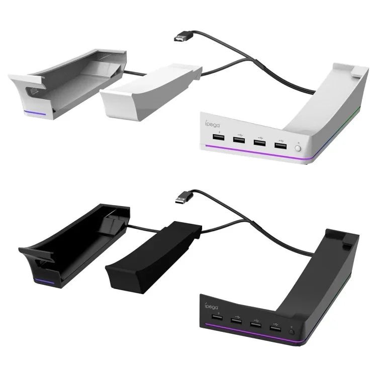 Giá đỡ ngang có đèn RGB và 4 cổng USB HUB cho máy chủ Sony PS5 Slim IPEGA PG-P5S021, màu trắng