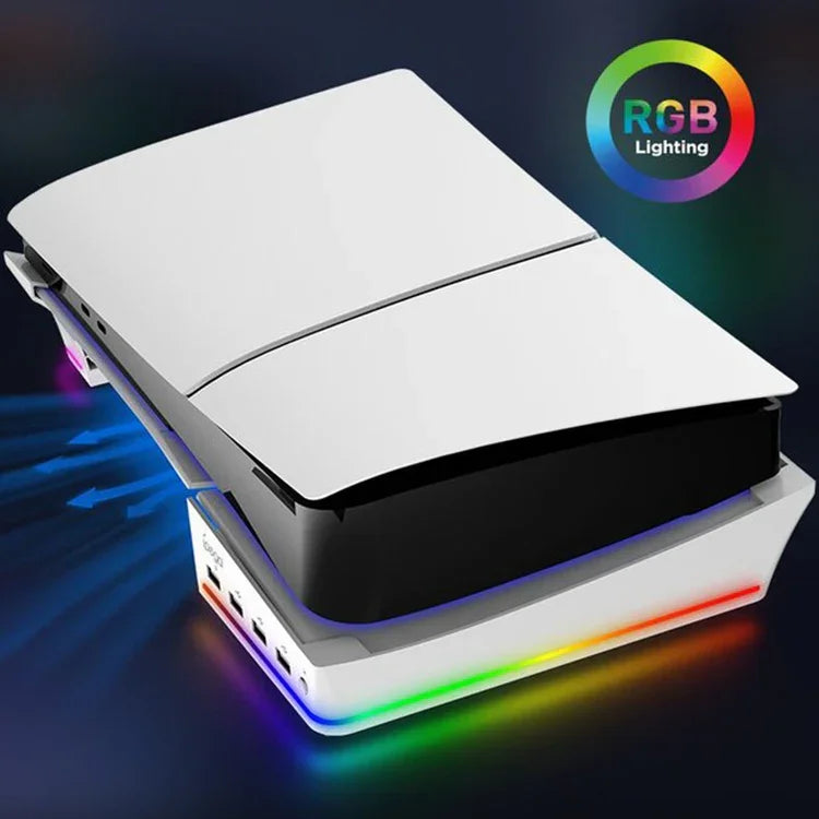Giá đỡ ngang có đèn RGB và 4 cổng USB HUB cho máy chủ Sony PS5 Slim IPEGA PG-P5S021, màu trắng