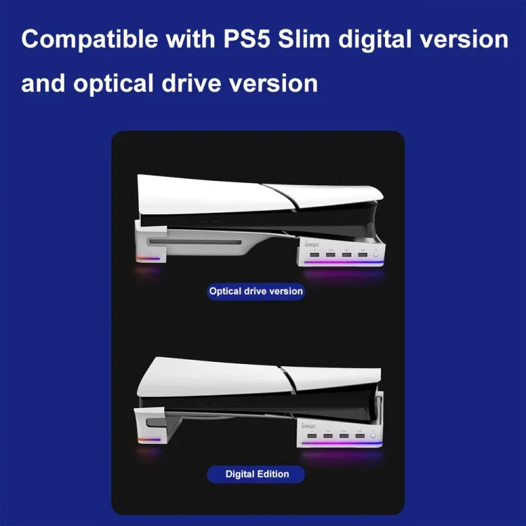 Giá đỡ ngang có đèn RGB và 4 cổng USB HUB cho máy chủ Sony PS5 Slim IPEGA PG-P5S021, màu trắng
