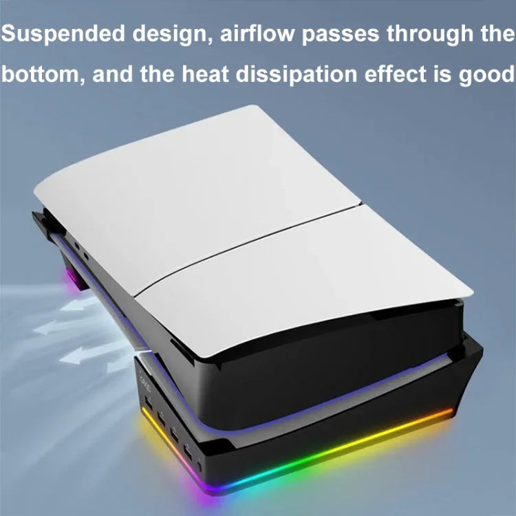 Giá đỡ ngang có đèn RGB và 4 cổng USB HUB cho máy chủ Sony PS5 Slim IPEGA PG-P5S021, màu trắng