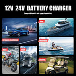 FOXSUR 25A 12V/24V Portable High-Power Car Ship Motorcycle Charger, US Plug, EU Plug, UK Plug, AU Plug, JP Plug