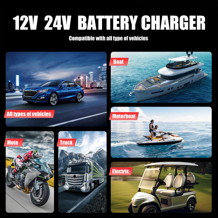 FOXSUR 25A 12V/24V Portable High-Power Car Ship Motorcycle Charger, US Plug, EU Plug, UK Plug, AU Plug, JP Plug