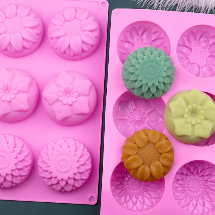 Khuôn bánh silicone hình hoa 6 ô 3 nhóm, khuôn làm bánh và xà phòng thủ công DIY, khuôn bánh trung thu hình hoa hướng dương, 6 ô hoa