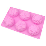 Khuôn bánh silicone hình hoa 6 ô 3 nhóm, khuôn làm bánh và xà phòng thủ công DIY, khuôn bánh trung thu hình hoa hướng dương, 6 ô hoa
