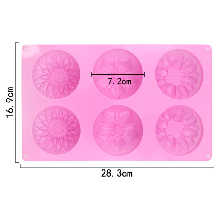 Khuôn bánh silicone hình hoa 6 ô 3 nhóm, khuôn làm bánh và xà phòng thủ công DIY, khuôn bánh trung thu hình hoa hướng dương, 6 ô hoa