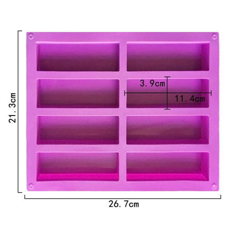 Khuôn xà phòng thủ công hình chữ nhật 8 ô bằng silicone, khuôn liệu liệu hương thơm DIY, màu xanh nhạt, tím, hồng