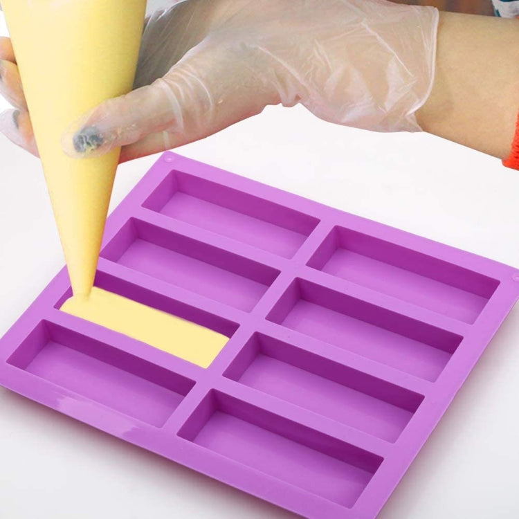 Khuôn xà phòng thủ công hình chữ nhật 8 ô bằng silicone, khuôn liệu liệu hương thơm DIY, màu xanh nhạt, tím, hồng