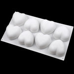 Khuôn socola hình trái tim 8 ô bằng silicone, khuôn xà phòng hương thơm thủ công, 8 ô hình trái tim