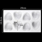 Khuôn socola hình trái tim 8 ô bằng silicone, khuôn xà phòng hương thơm thủ công, 8 ô hình trái tim