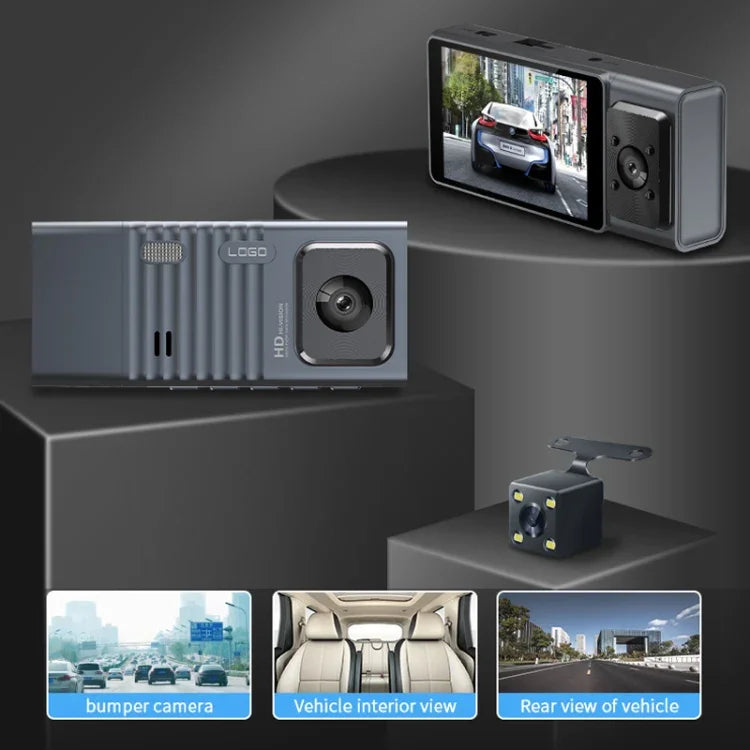 Camera 3 ống kính màn hình IPS 3 inch WiFi cho xe hơi, Camera hành trình 1080P có tầm nhìn ban đêm cho ô tô, 32G, 64G
