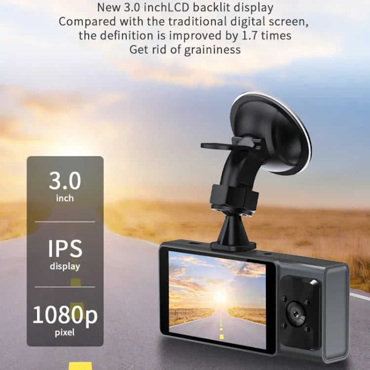 Camera 3 ống kính màn hình IPS 3 inch WiFi cho xe hơi, Camera hành trình 1080P có tầm nhìn ban đêm cho ô tô, 32G, 64G