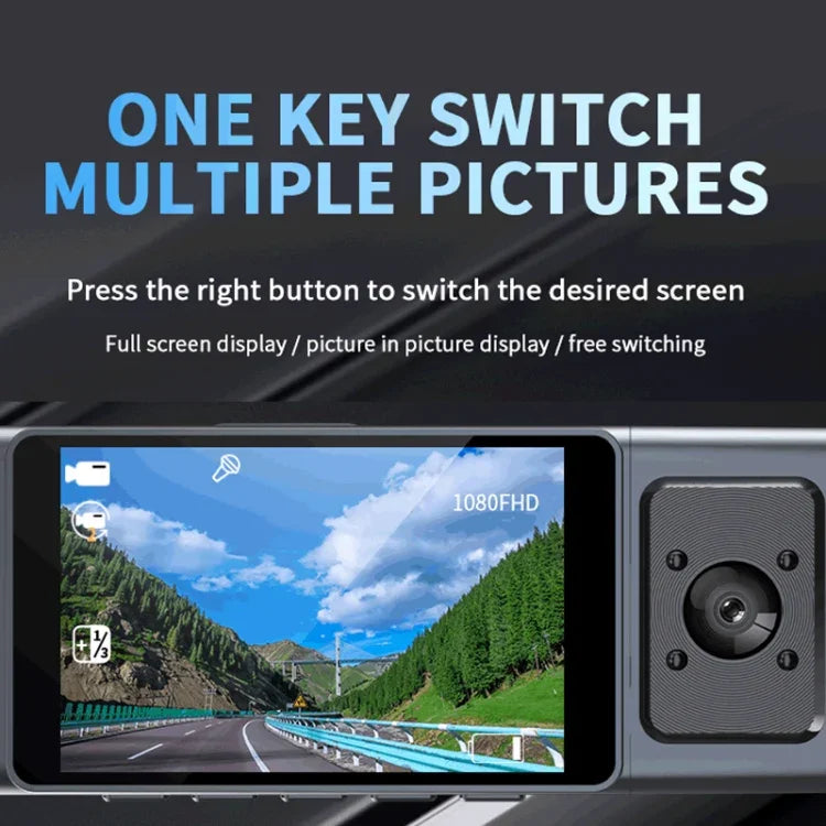 Camera 3 ống kính màn hình IPS 3 inch WiFi cho xe hơi, Camera hành trình 1080P có tầm nhìn ban đêm cho ô tô, 32G, 64G