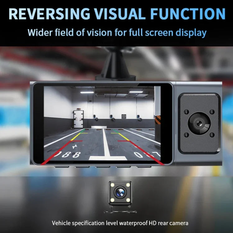 Camera 3 ống kính màn hình IPS 3 inch WiFi cho xe hơi, Camera hành trình 1080P có tầm nhìn ban đêm cho ô tô, 32G, 64G