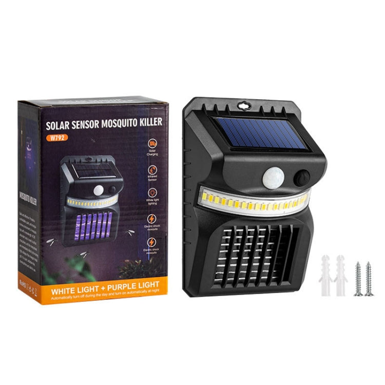Đèn tường năng lượng mặt trời LED E-SMARTER W792 có ánh sáng tím, chức năng diệt muỗi, cảm biến thông minh cho người, đèn sân vườn ngoài trời, ánh sáng trắng, ánh sáng trắng + vàng