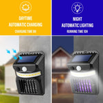 Đèn tường năng lượng mặt trời LED E-SMARTER W792 có ánh sáng tím, chức năng diệt muỗi, cảm biến thông minh cho người, đèn sân vườn ngoài trời, ánh sáng trắng, ánh sáng trắng + vàng