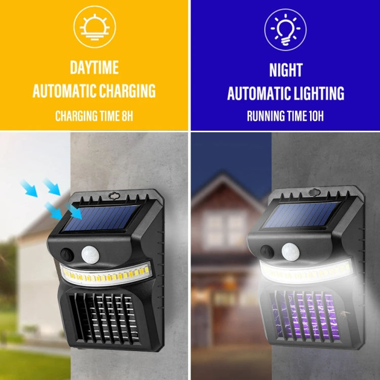 Đèn tường năng lượng mặt trời LED E-SMARTER W792 có ánh sáng tím, chức năng diệt muỗi, cảm biến thông minh cho người, đèn sân vườn ngoài trời, ánh sáng trắng, ánh sáng trắng + vàng