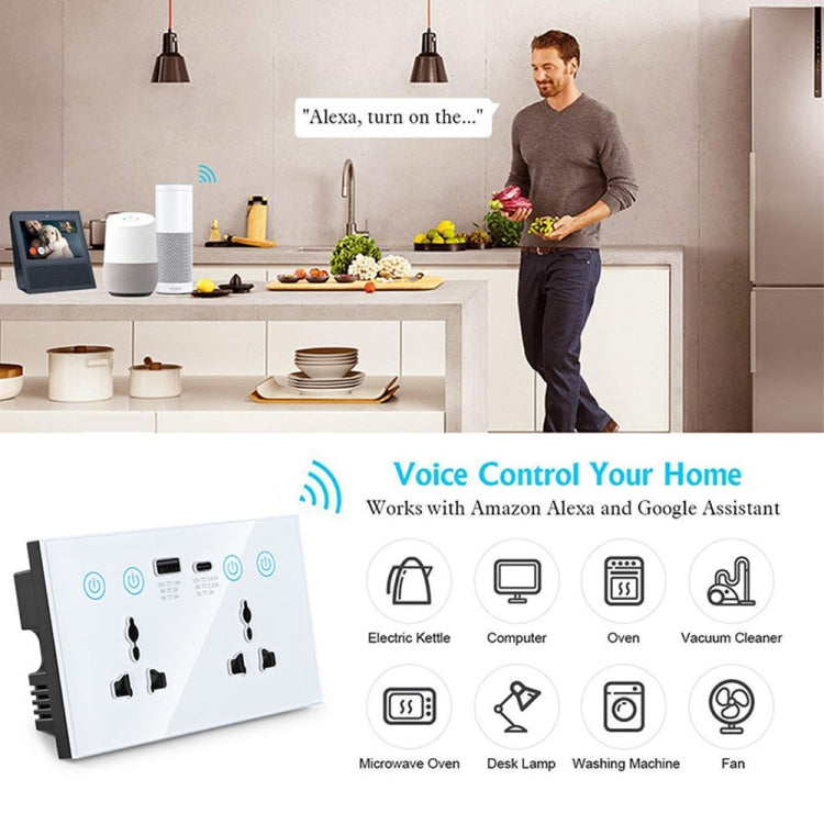 Ổ cắm thông minh Graffiti với công tắc USB+Type-C cổng đôi điều khiển từ xa, phích cắm UK, Wifi trắng, Wifi đen, ZigBee trắng, ZigBee đen