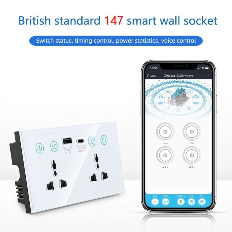 Ổ cắm thông minh Graffiti với công tắc USB+Type-C cổng đôi điều khiển từ xa, phích cắm UK, Wifi trắng, Wifi đen, ZigBee trắng, ZigBee đen