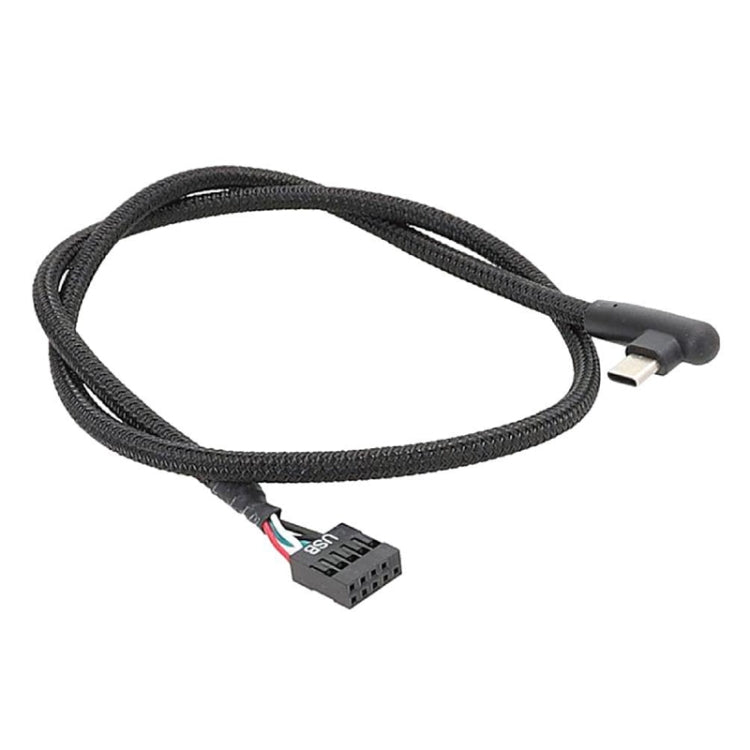 Cáp dữ liệu USB 9Pin sang Type-C góc bo mạch chủ, cáp mạng bện, dài 60cm góc
