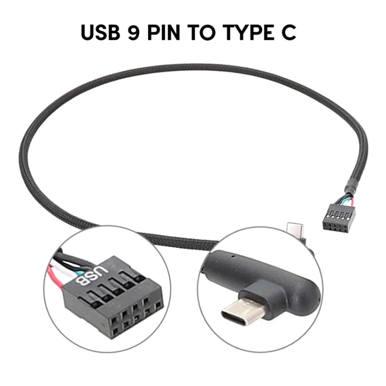 Cáp dữ liệu USB 9Pin sang Type-C góc bo mạch chủ, cáp mạng bện, dài 60cm góc