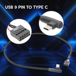 Cáp dữ liệu USB 9Pin sang Type-C góc bo mạch chủ, cáp mạng bện, dài 60cm góc