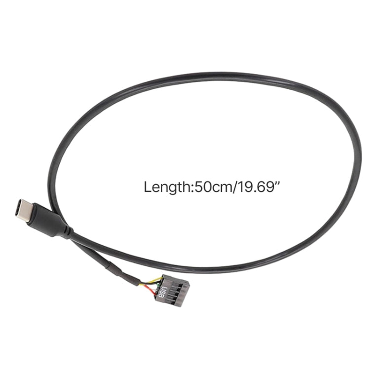 Cáp dữ liệu USB 9Pin sang Type-C thẳng bo mạch chủ, cáp bọc kép, dài 50cm thẳng