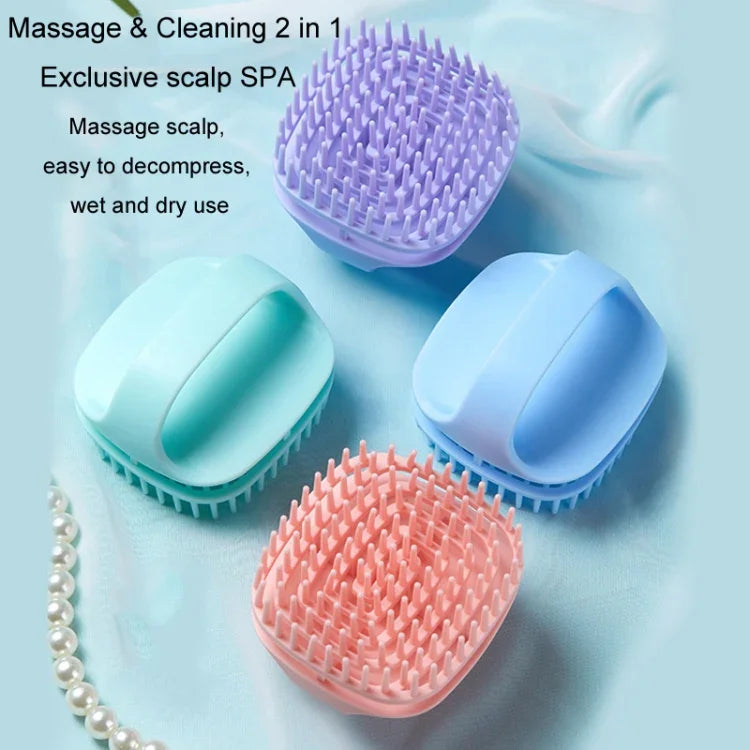 Bàn chải gội đầu silicon làm sạch da đầu, bàn chải massage cầm tay dùng khi tóc ướt và khô