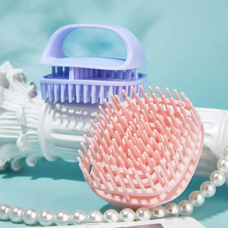 Bàn chải gội đầu silicon làm sạch da đầu, bàn chải massage cầm tay dùng khi tóc ướt và khô