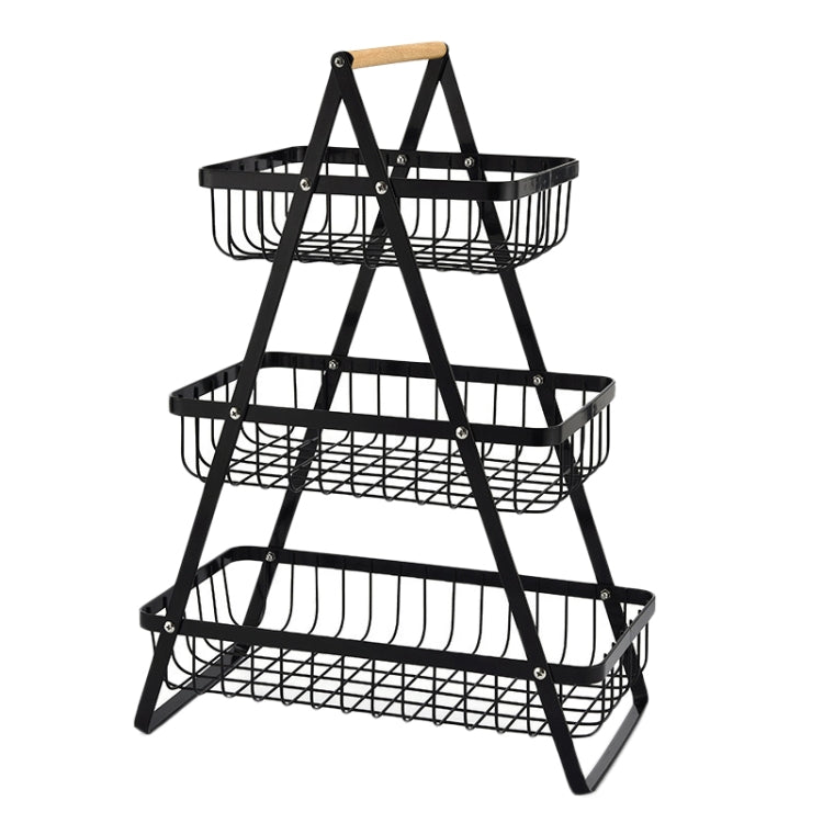 Giỏ đựng trái cây cầm tay 3 tầng có thể tháo rời, giỏ đựng bánh mì và đồ ăn nhẹ phòng khách và bếp, màu đen, trắng, xám