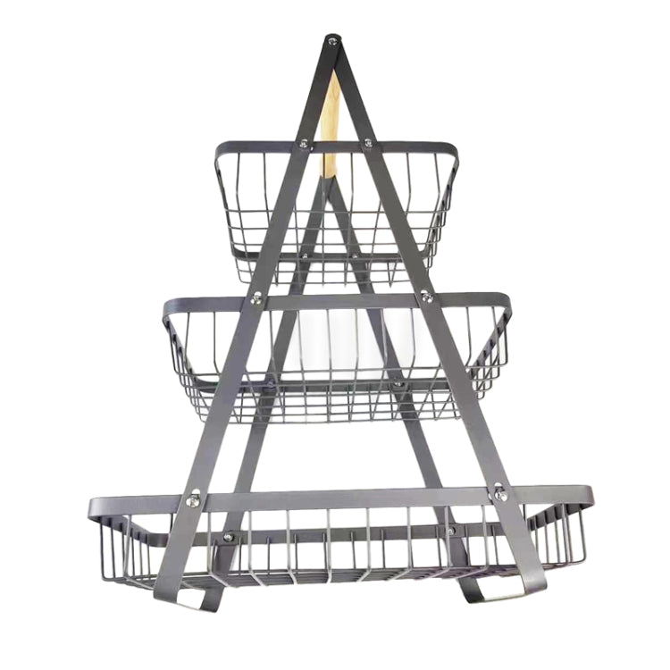 Giỏ đựng trái cây cầm tay 3 tầng có thể tháo rời, giỏ đựng bánh mì và đồ ăn nhẹ phòng khách và bếp, màu đen, trắng, xám