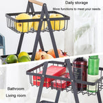 Giỏ đựng trái cây cầm tay 3 tầng có thể tháo rời, giỏ đựng bánh mì và đồ ăn nhẹ phòng khách và bếp, màu đen, trắng, xám