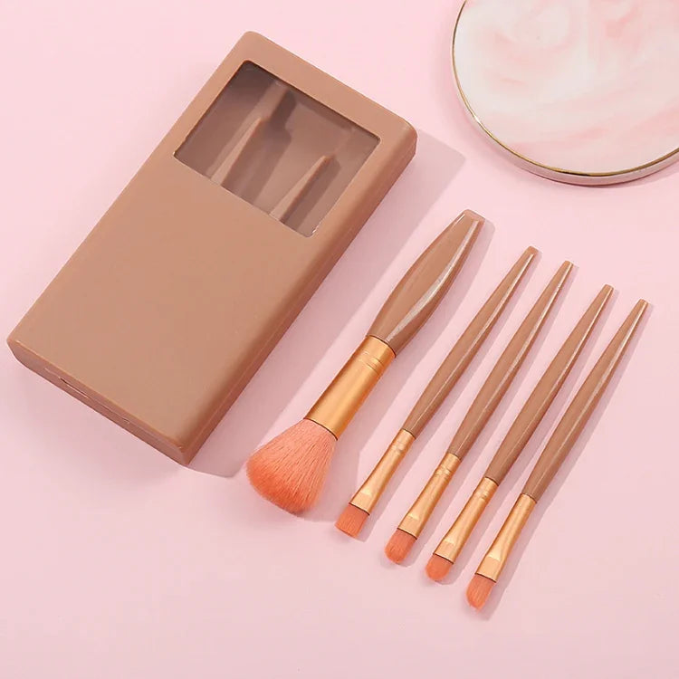 Bộ dụng cụ trang điểm mini đa chức năng 5 trong 1 có gương cửa sổ, màu đậu, hồng, xanh dương