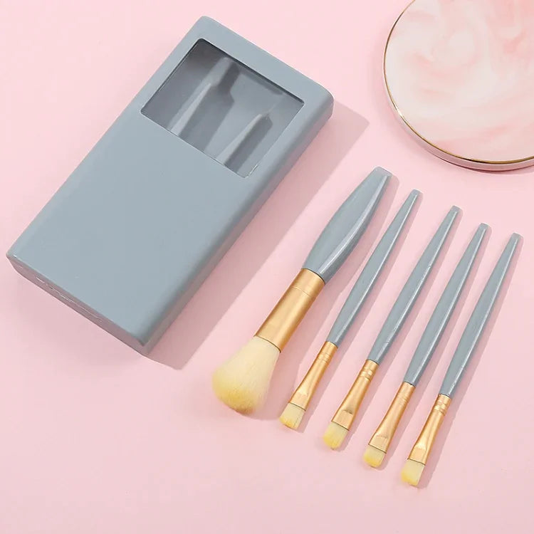 Bộ dụng cụ trang điểm mini đa chức năng 5 trong 1 có gương cửa sổ, màu đậu, hồng, xanh dương