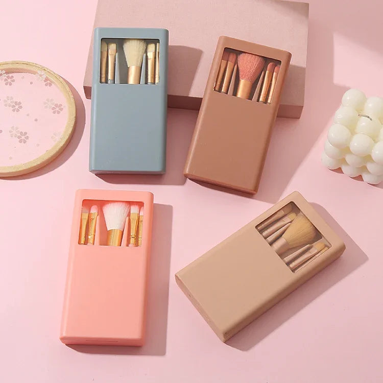 Bộ dụng cụ trang điểm mini đa chức năng 5 trong 1 có gương cửa sổ, màu đậu, hồng, xanh dương