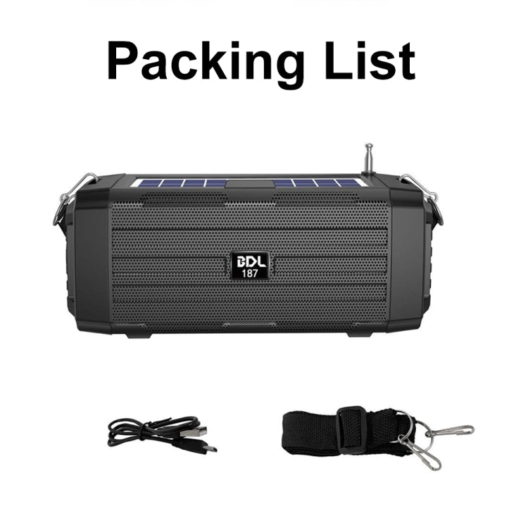 Loa Bluetooth năng lượng mặt trời LED BDL-187 không dây, di động, dùng ngoài trời, có radio FM