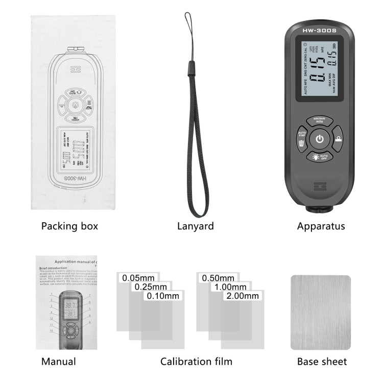 Máy đo độ dày lớp phủ HW-300S chính xác cao chống trượt, đo độ dày màng sơn, màn hình ngang màu cam, màn hình dọc màu cam, màn hình ngang màu đen, màn hình dọc màu đen