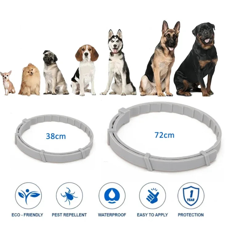 Vòng cổ chống bọ chét và ve cho chó mèo có hộp nhôm, 72cm màu xám, 72cm màu cam, 72cm màu xanh, 38cm màu cam, 38cm màu hồng, 38cm màu xanh
