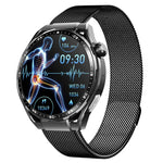 Đồng hồ sức khỏe thông minh F200 đo điện tâm đồ ECG, theo dõi đường huyết, màn hình tròn 1.55 inch, Silicone đen, Da đen, Da nâu đen, Milan đen, Thép 3 hạt đen, Tre đen, Silicone xám đen