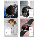 Đồng hồ sức khỏe thông minh F200 đo điện tâm đồ ECG, theo dõi đường huyết, màn hình tròn 1.55 inch, Silicone đen, Da đen, Da nâu đen, Milan đen, Thép 3 hạt đen, Tre đen, Silicone xám đen
