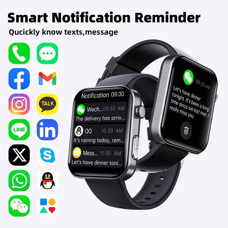 Đồng hồ thông minh F300 màn hình 2.1 inch hỗ trợ gọi Bluetooth/ECG/phân tích thành phần máu/50+ chế độ thể thao, Silicone đen, Silicone hồng đen, Silicone xám đen, Milan đen, Thép 3 hạt đen, Da đen, Da nâu đen