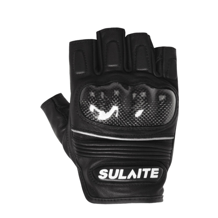 Găng tay đi xe máy SULAITE da cừu sợi carbon thoáng khí nửa ngón, M, L