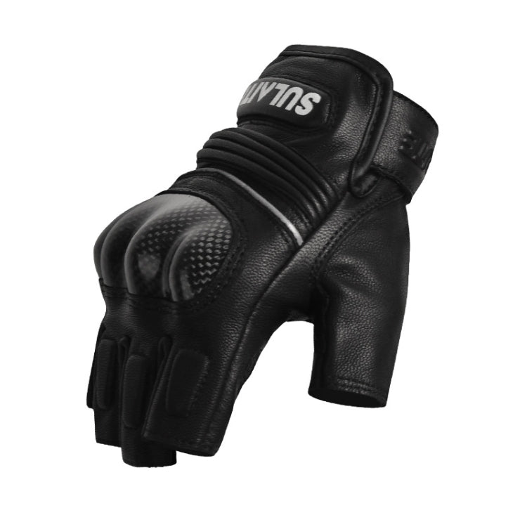 Găng tay đi xe máy SULAITE da cừu sợi carbon thoáng khí nửa ngón, M, L