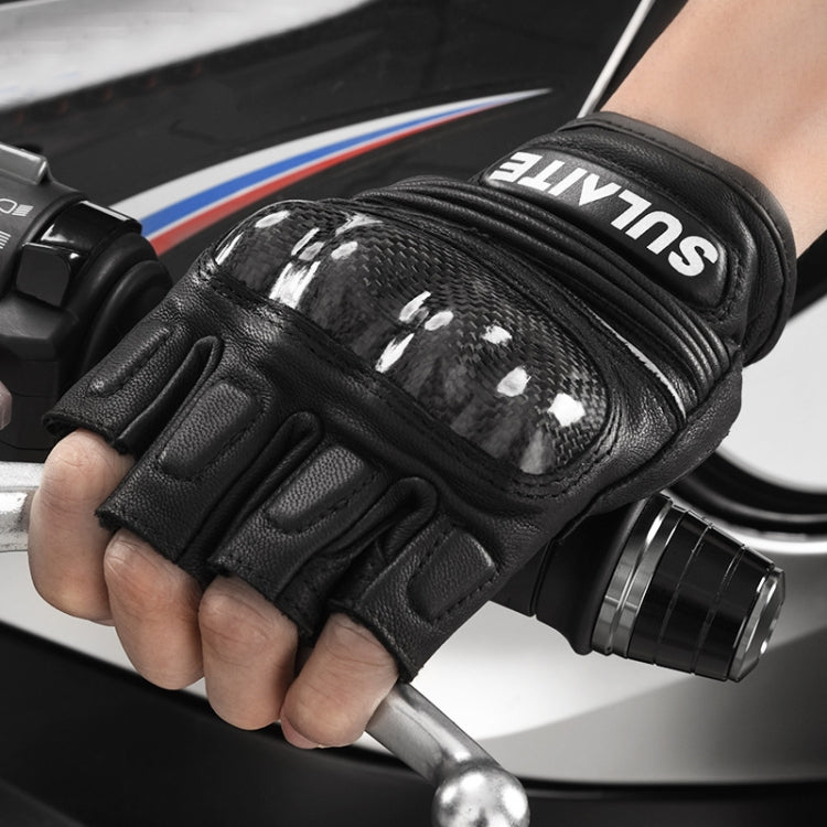 Găng tay đi xe máy SULAITE da cừu sợi carbon thoáng khí nửa ngón, M, L