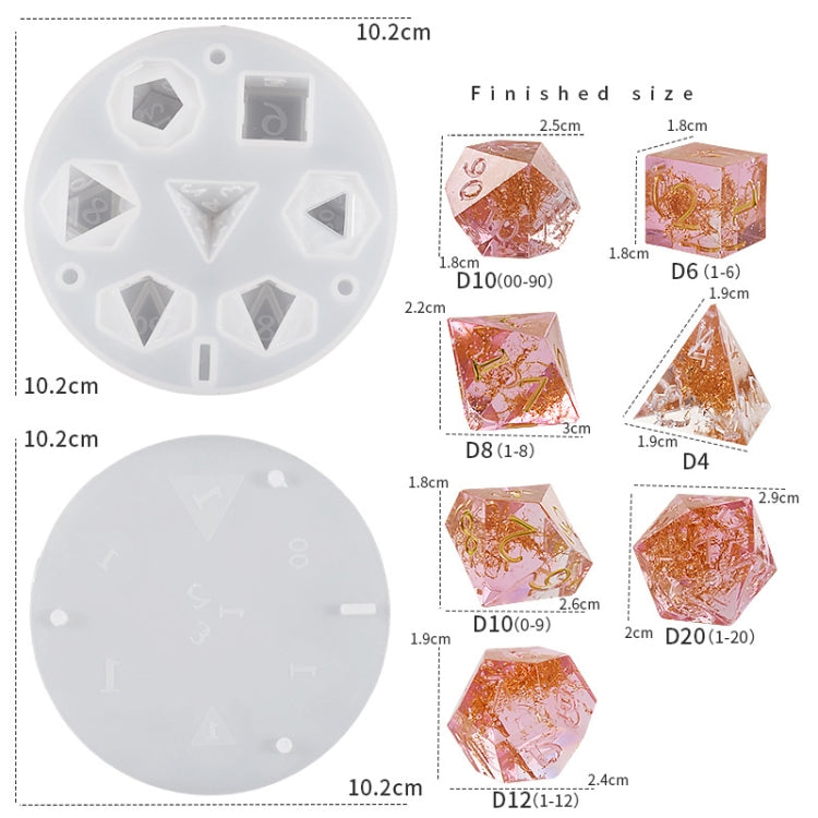 Khuôn đổ nhựa silicon hình xúc xắc với 7 khoang xúc xắc đa diện chuẩn, xúc xắc