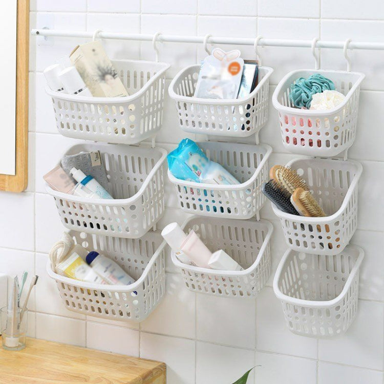 Giỏ treo nhựa có móc, giỏ thoát nước lưu trữ nhà bếp, kệ tổ chức phòng tắm, nhỏ màu xám, nhỏ màu be, lớn màu xám, lớn màu be