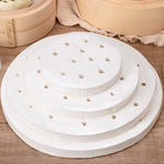 100 miếng giấy hấp tròn dùng một lần đạt chuẩn thực phẩm, chống dính, có lỗ, dùng cho hấp bánh bao, đường kính 7.6cm
