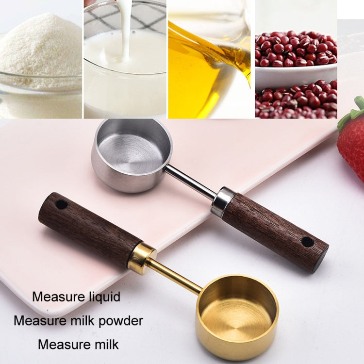 Muỗng đo cà phê và bột sữa bằng thép không gỉ cán gỗ 15ml, màu bạc, màu vàng