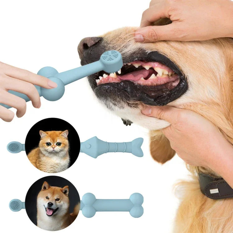 Bộ 2 cái / Bộ Bàn chải đánh răng silicon cho Mèo và Chó Dụng cụ chăm sóc vệ sinh miệng thú cưng