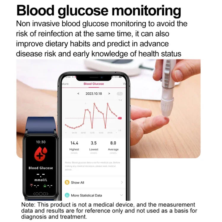 Vòng tay thể thao thông minh theo dõi axit uric, lipid máu, đường huyết không xâm lấn, nhịp tim, oxy, nhiệt độ