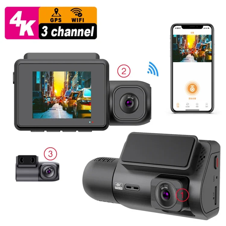 M700A Máy ghi hình xe 3 kênh 4K UHD trước + 1080P trong + 2K sau + GPS + WIFI, Camera hành trình M700A